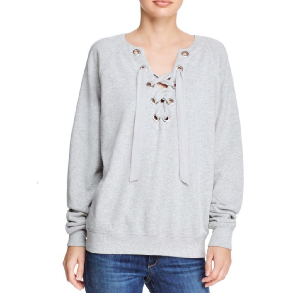 Rebecca Minkoff RAQUEL gray lace tie sweatshirt L